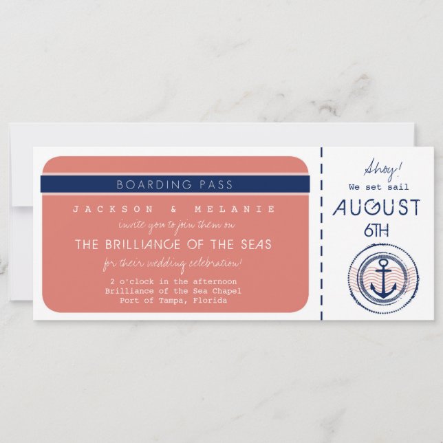 Cruise Ship Anchor Boarding Pass Wedding Invite (Front)
