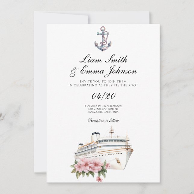 Cruise Ship Anchor Wedding Invitation (Front)