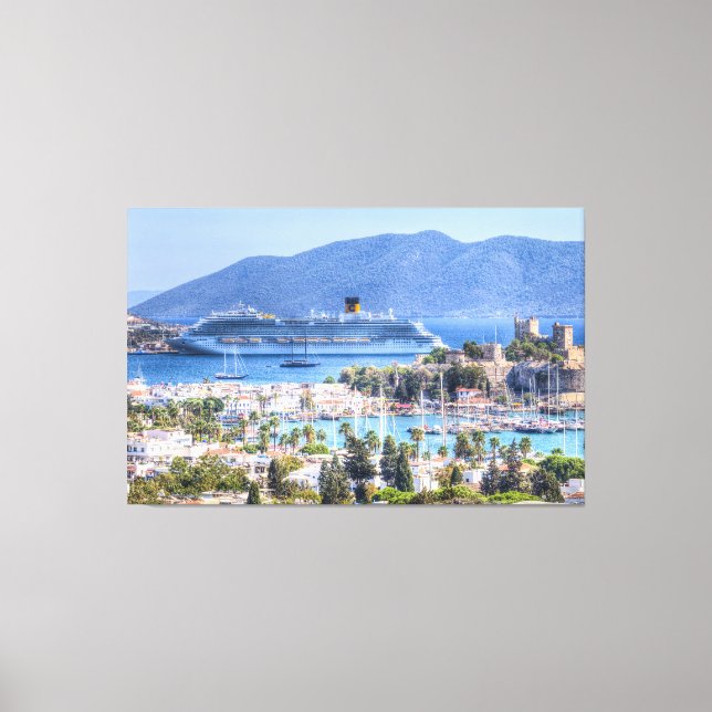 Cruise Ship And Bodrum Castle Canvas Print (Front)