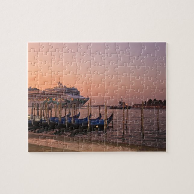 Cruise Ship and Gondolas near Grand Canal, Italy Jigsaw Puzzle (Horizontal)