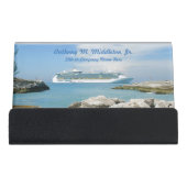 Cruise Ship at CocoCay CH1P Personalized Desk Business Card Holder (Front)