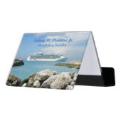 Cruise Ship at CocoCay CH1P Personalized Desk Business Card Holder (Angled Back)