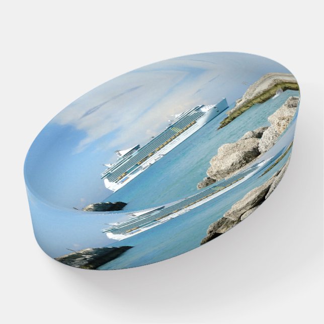 Cruise Ship at CocoCay Paperweight (Angled)