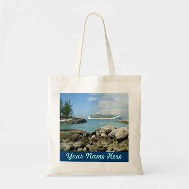 Cruise Ship at CocoCay Personalized Name Tote Bag (Front)