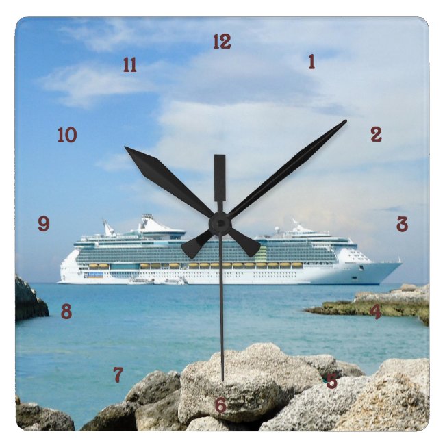 Cruise Ship at CocoCay Square Wall Clocks