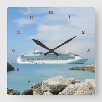 Cruise Ship At Cococay Square Wall Clocks by CruiseReady at Zazzle