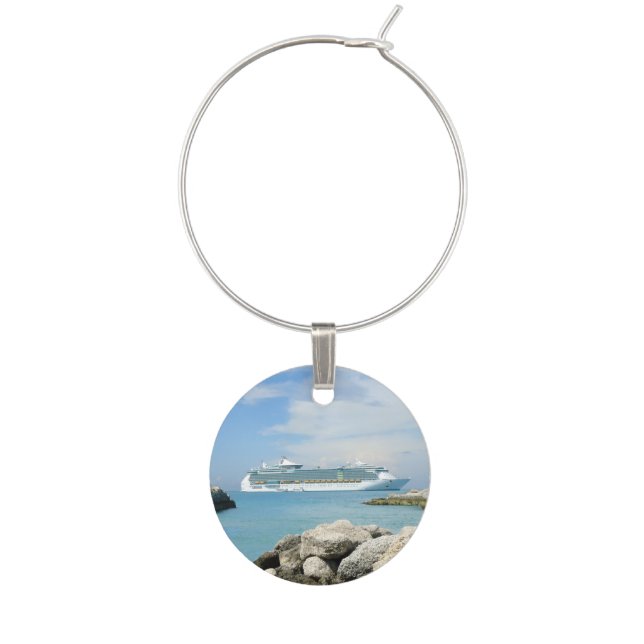 Cruise Ship at CocoCay Wine Glass Charms (Front)