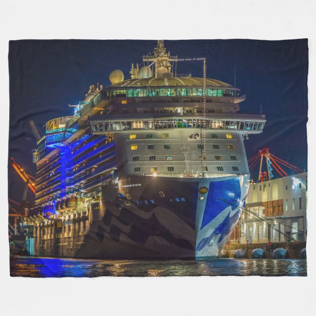 CRUISE SHIP at NIGHT Fleece Blanket (Front (Horizontal))
