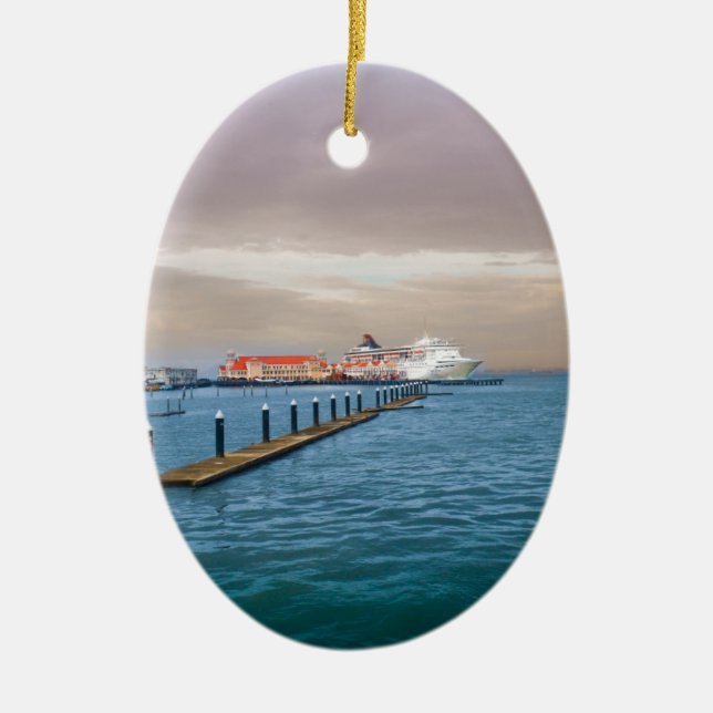 Cruise Ship At The Pier Ceramic Ornament (Front)