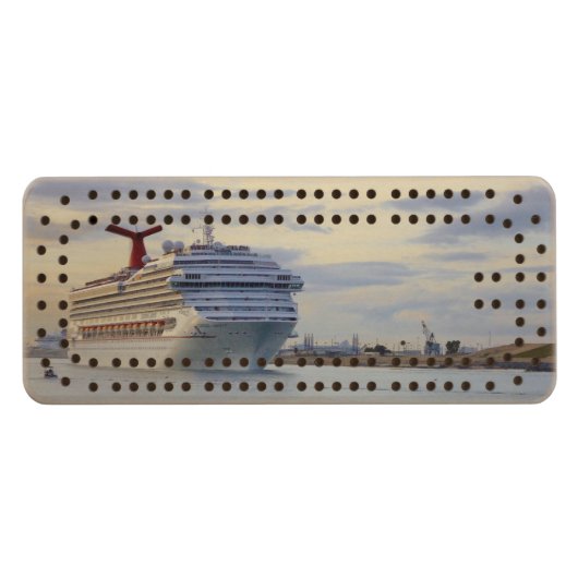 Cruise Ship at Twilight Personalized Wood Cribbage Board (Front (Horizontal))