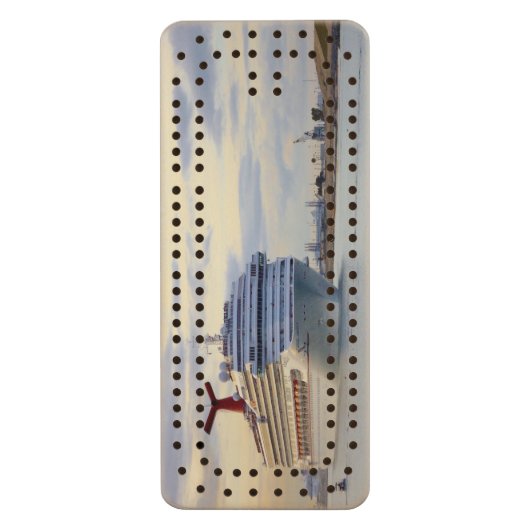 Cruise Ship at Twilight Personalized Wood Cribbage Board (Front Vertical)