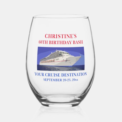 Cruise Ship Birthday Vacation Travel Favor Stemless Wine Glass