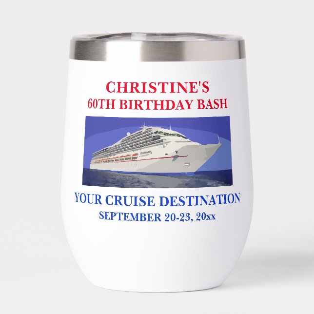 Cruise Ship Birthday Vacation Travel Favor Thermal Wine Tumbler (Back)