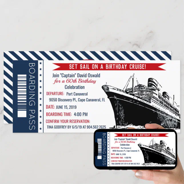 Cruise Ship Boarding Pass Birthday Invitation | Zazzle