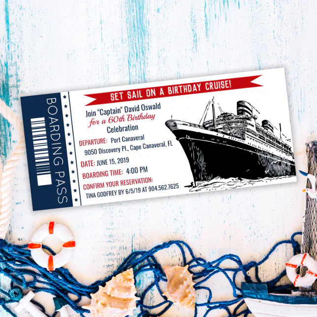 Cruise Ship Boarding Pass Birthday Invitation | Zazzle