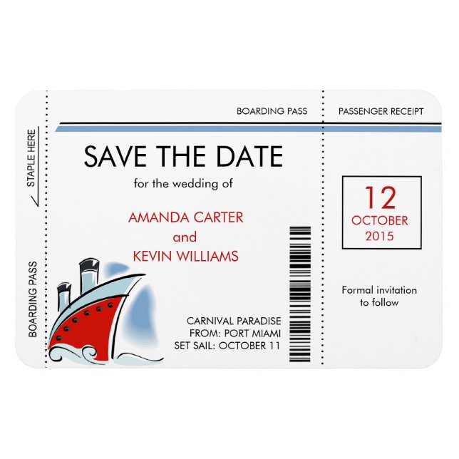 Cruise Ship Boarding Pass Save the Date Magnets (Horizontal)