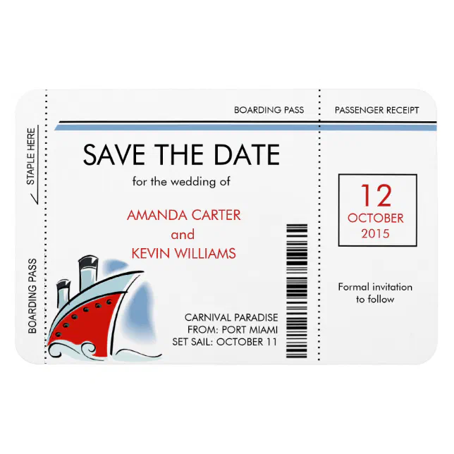 Cruise Ship Boarding Pass Save the Date Magnets | Zazzle