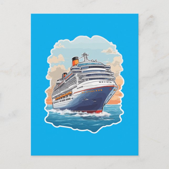 Cruise ship colorful postcard (Front)