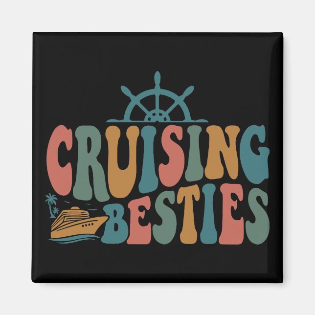 Cruise Ship Cruising Besties Vintage Travel Magnet (Front)
