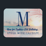 Cruise Ship Door Birthday Group Personalized Magnet<br><div class="desc">Personalized Cruise Ship Cabin or Stateroom Magnet for a Birthday Cruise Group helps your group recognize each other's rooms easily when you order matching initial designs for each friend on the trip. Cute Modern Chill Beach Vibes Aesthetic with a rose gold and teal ocean sunset and pink palm tree leaves...</div>
