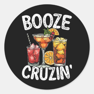 Cruise Ship Drinking Design Funny Booze Cruise Moo Classic Round Sticker