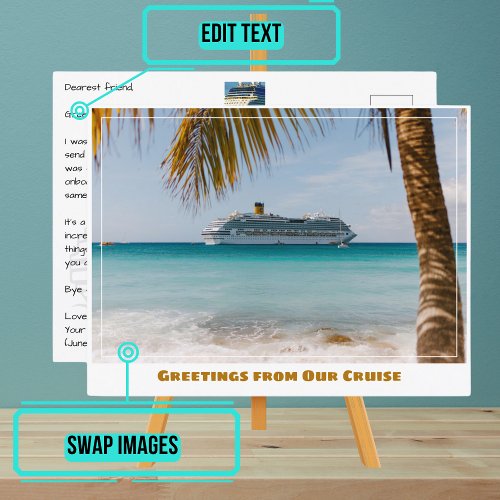 Cruise Ship from Beach with Palm Tree Postcard