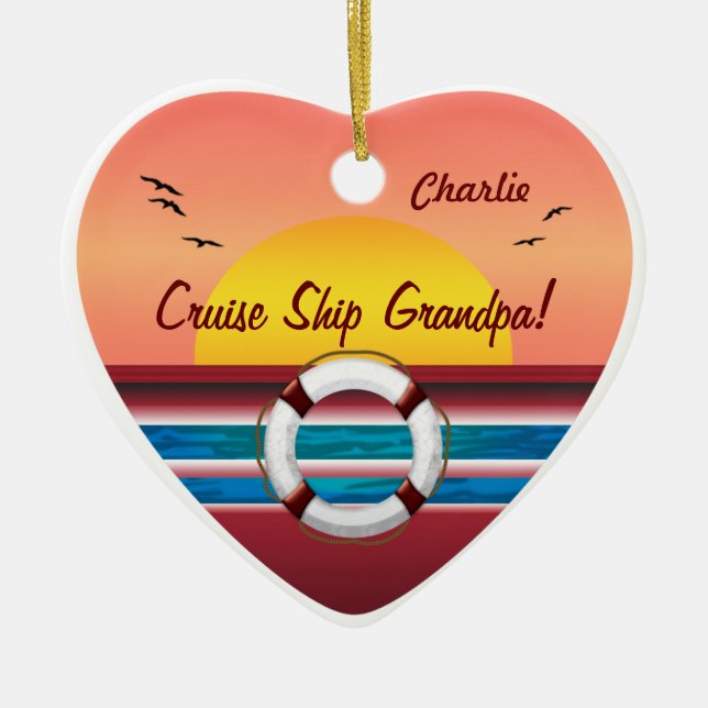 Cruise Ship Grandpa - Personalized Heart Ceramic Ornament (Front)