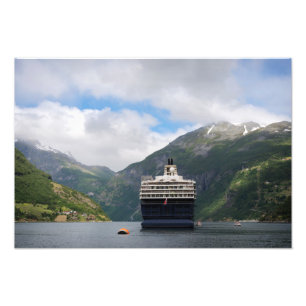 Cruise ship in Geirangerfjord photo print