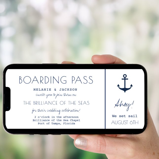 Cruise Ship Nautical Boarding Pass Wedding Invitation (Front Digital)