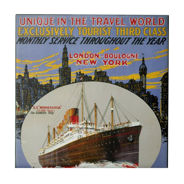 Cruise Ship, New York Skyline & A London Street Ceramic Tile (Front)