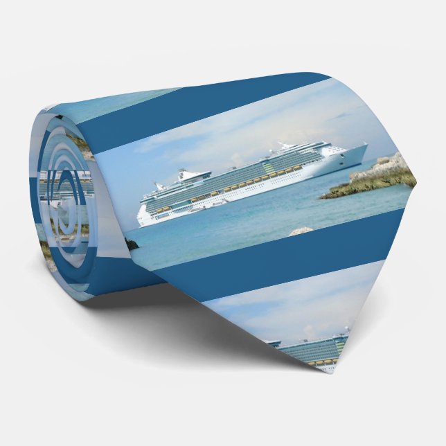 Cruise Ship Off CocoCay Stripe Neck Tie (Rolled)