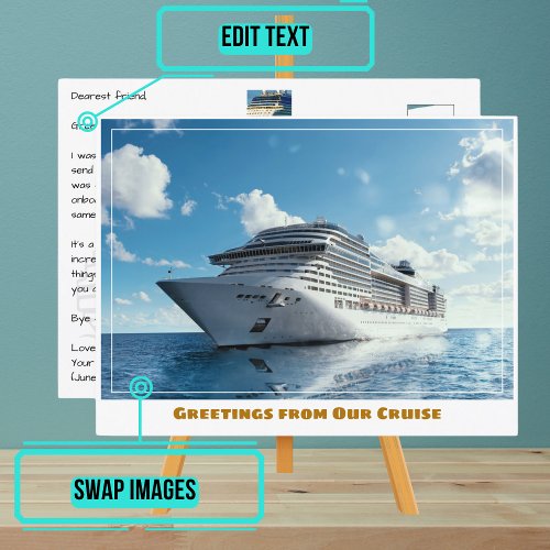 Cruise Ship on Blue Water Postcard