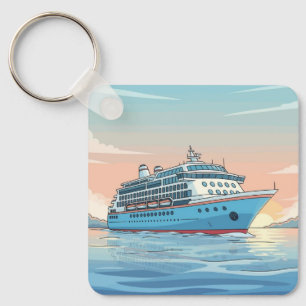 Cruise ship on ocean keychain