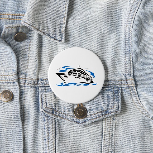 Cruise Ship on Ocean Waves Nautical Travel Button (Creator Uploaded)