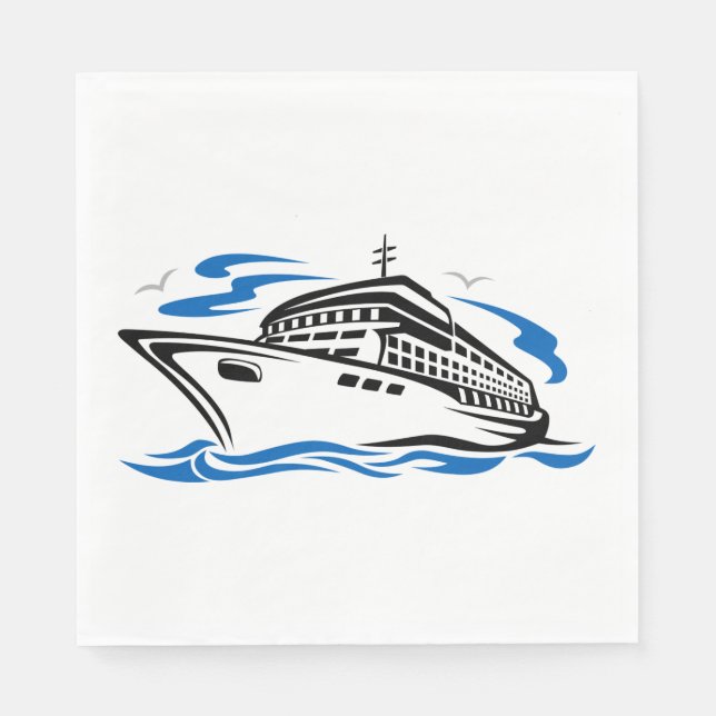 Cruise Ship on Ocean Waves Nautical Travel Napkins (Front)