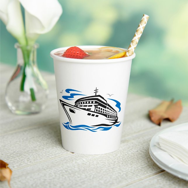 Cruise Ship on Ocean Waves Nautical Travel Paper Cups (Creator Uploaded)