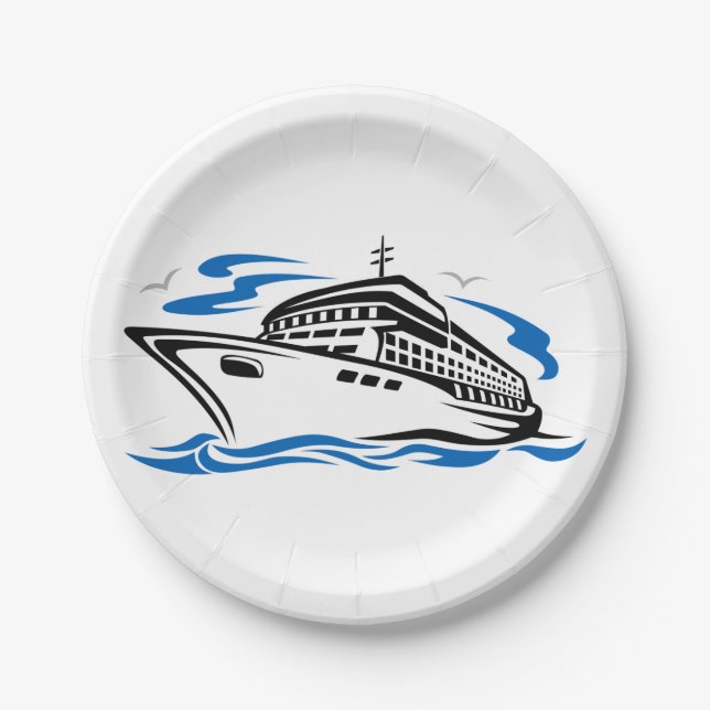 Cruise Ship on Ocean Waves Nautical Travel Paper Plates (Front)