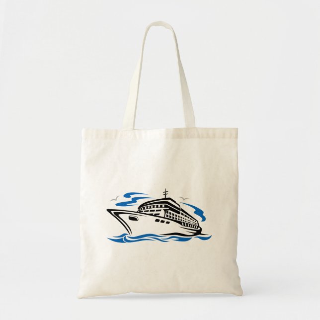 Cruise Ship on Ocean Waves Nautical Travel Tote Bag (Front)