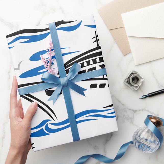 Cruise Ship on Ocean Waves Nautical Travel Wrapping Paper (Creator Uploaded)