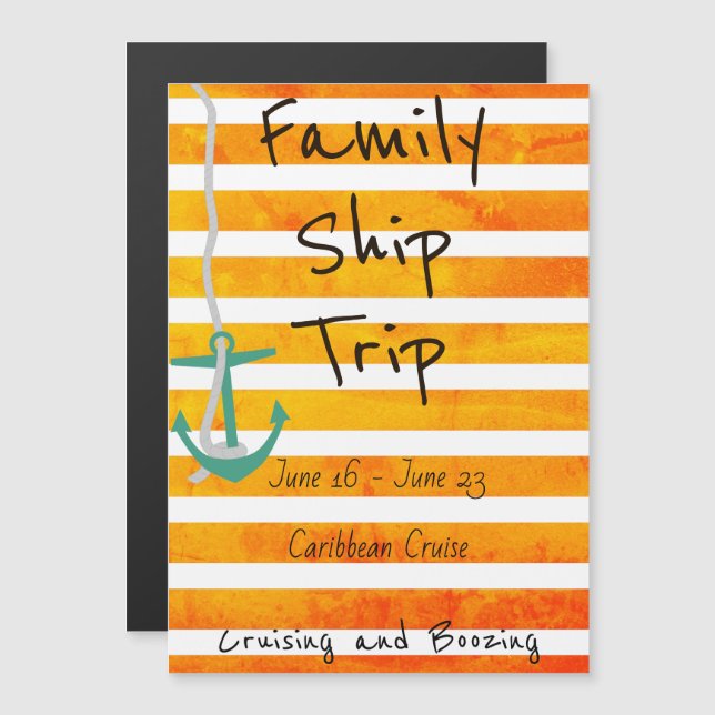 Cruise Ship Orange Themed Stateroom Door Marker Magnetic Invitation (Front/Back)