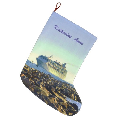 Cruise Ship Passing Jetties Personalized Large Christmas Stocking