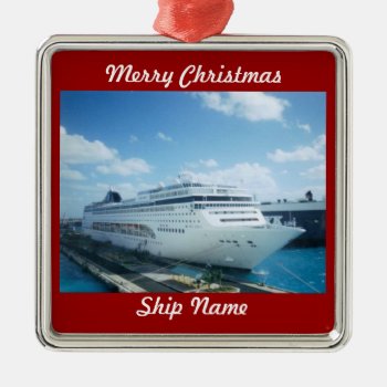 Cruise Ship Photo L1 Customizable Metal Ornament by CruiseReady at Zazzle