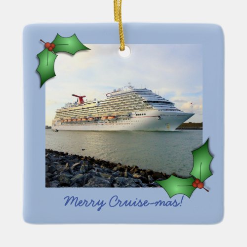 Cruise Ship Portrait Merry Cruise_mas custom Ceramic Ornament