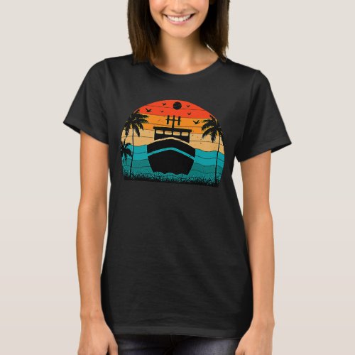 Cruise Ship Retro Sunset Palm Trees T_Shirt