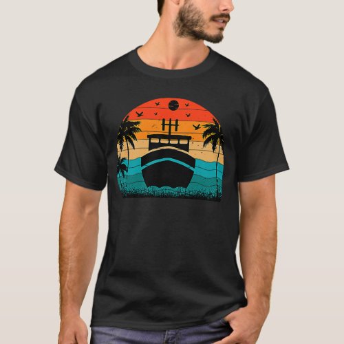 Cruise Ship Retro Sunset Palm Trees T_Shirt