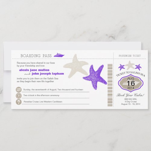 Cruise Ship Starfish Boarding Pass Wedding Personalized Announcements