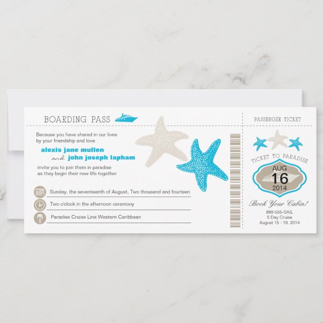 Cruise Ship Starfish Boarding Pass Wedding Invitation (Front)
