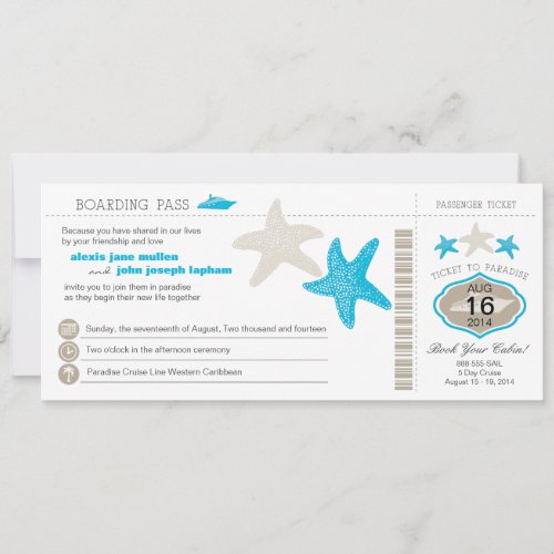Cruise Ship Starfish Boarding Pass Wedding Invitation