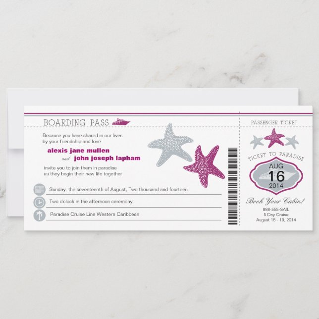 Cruise Ship Starfish Boarding Pass Wedding Invitation (Front)