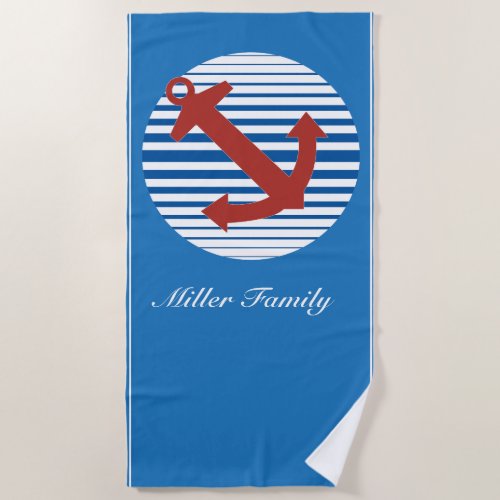 Cruise ship with anchor and custom name beach towel